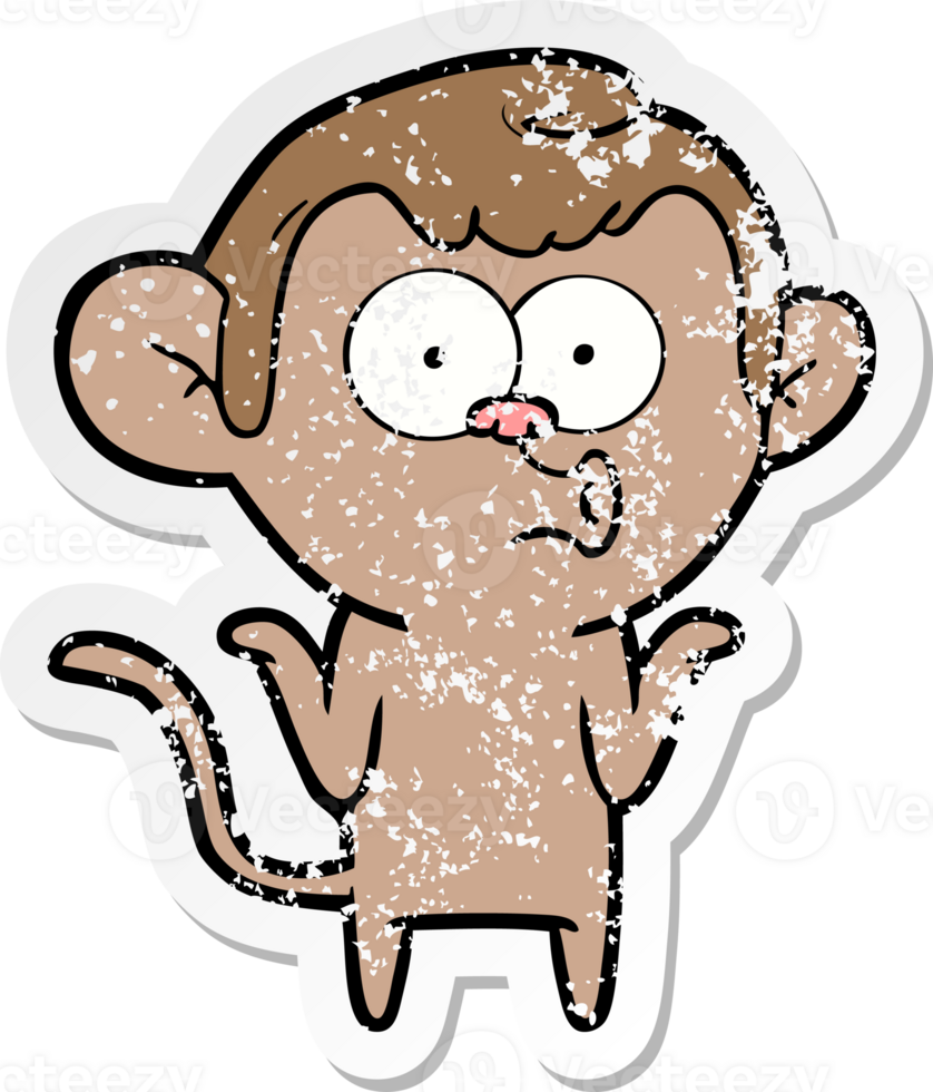 distressed sticker of a cartoon confused monkey png