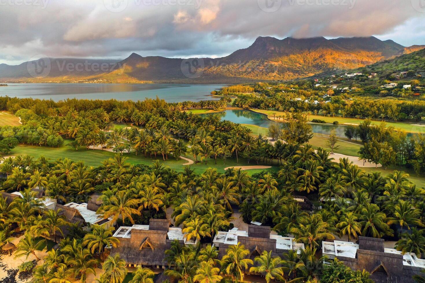 View from the height of the island of Mauritius in the Indian Ocean and the Le Morne Peninsula photo