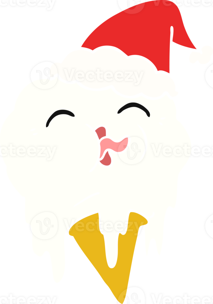 ilustração de cor plana de um sorvete derretendo usando chapéu de papai noel png