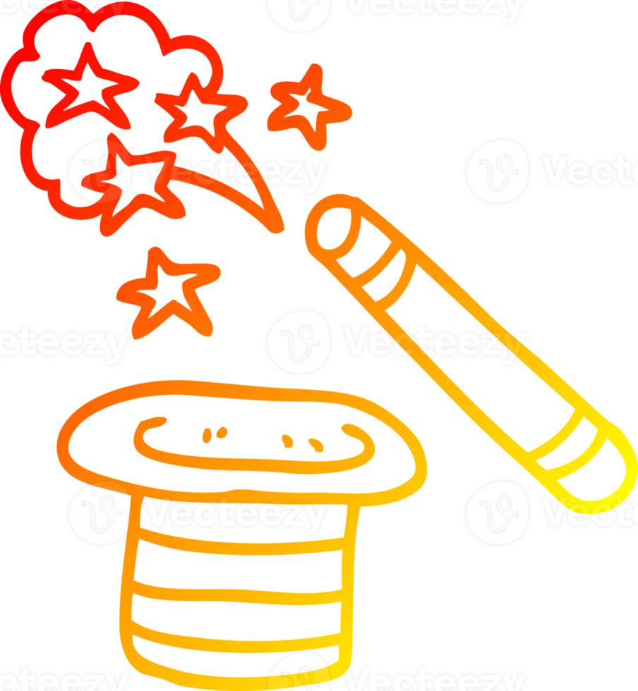 warm gradient line drawing cartoon magicians hat and wand png