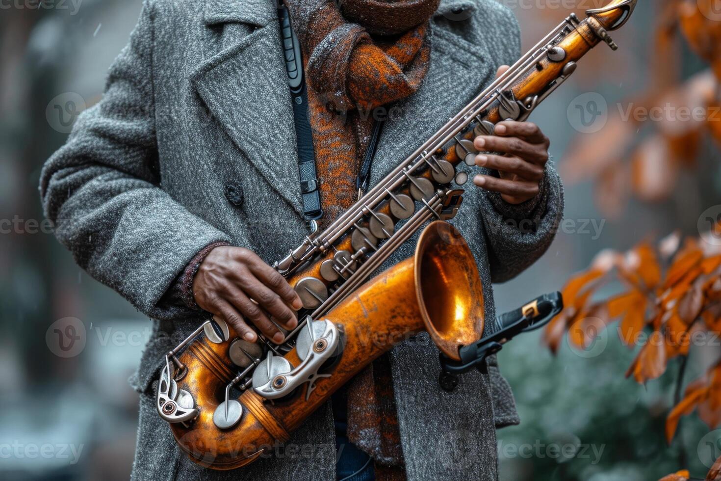 AI generated A man plays jazz music on a saxophone photo