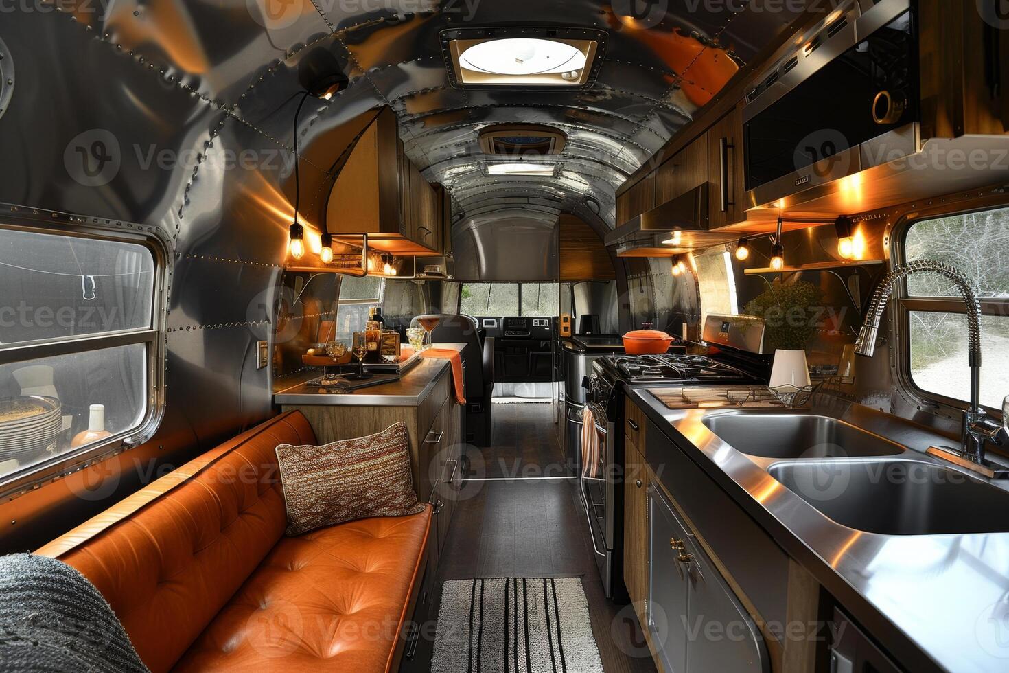 AI generated A designer steel interior inside a mobile home. The concept of a comfortable journey photo