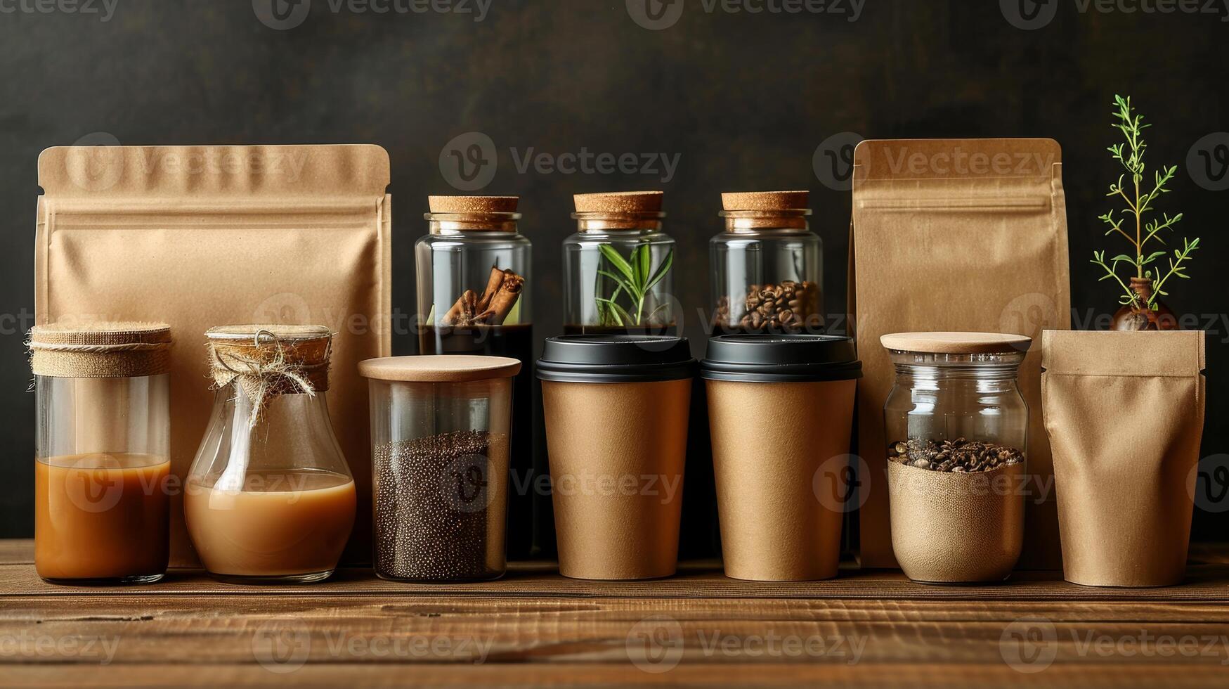 AI generated eco-friendly disposable tableware made of paper and wood on the background. the concept of recycling photo