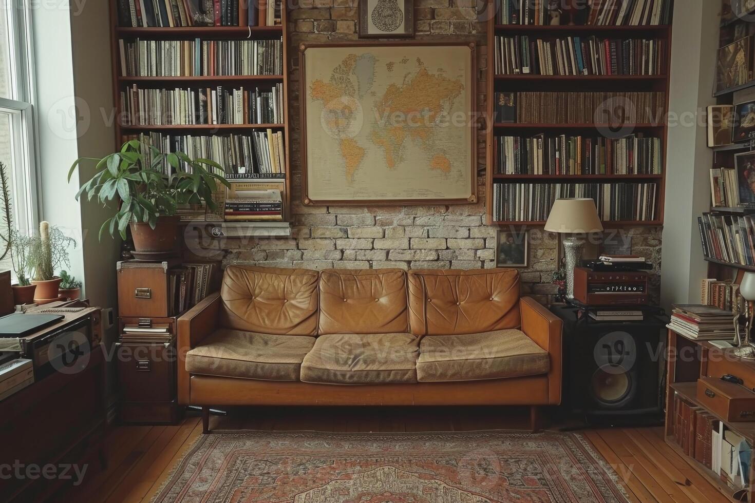 AI generated The sofa stands in the home interior. Design concept photo