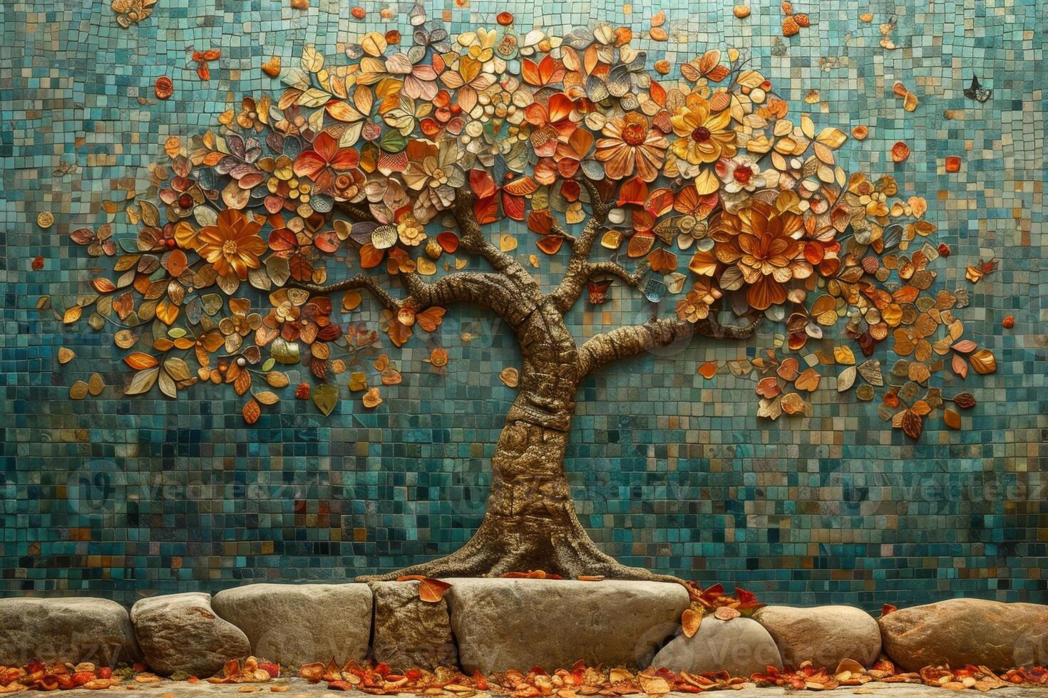 AI generated A layout of a beautiful autumn tree on the wall for your background photo