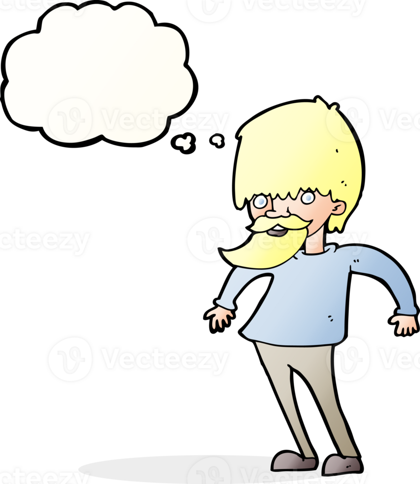 cartoon bearded man shrugging shoulders with thought bubble png