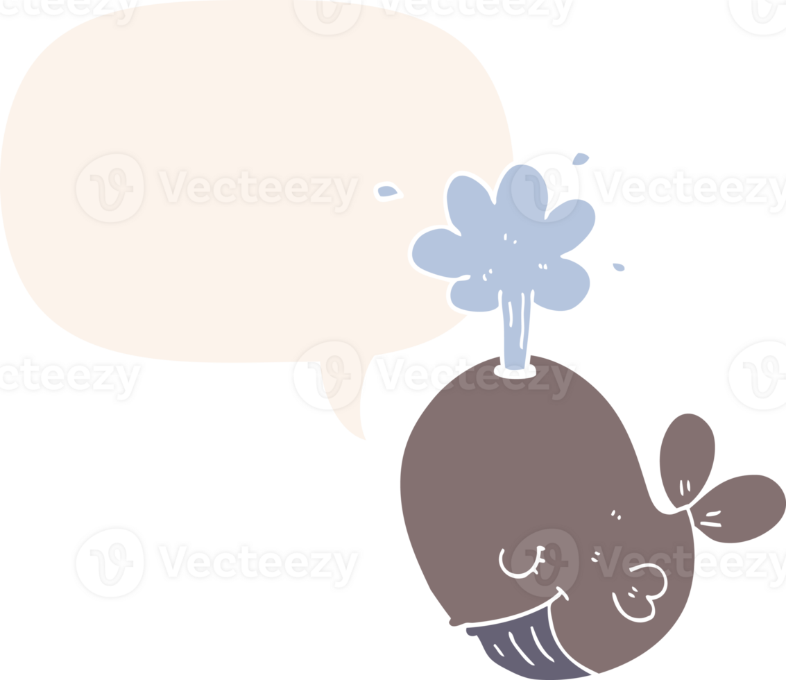 cartoon spouting whale with speech bubble in retro style png