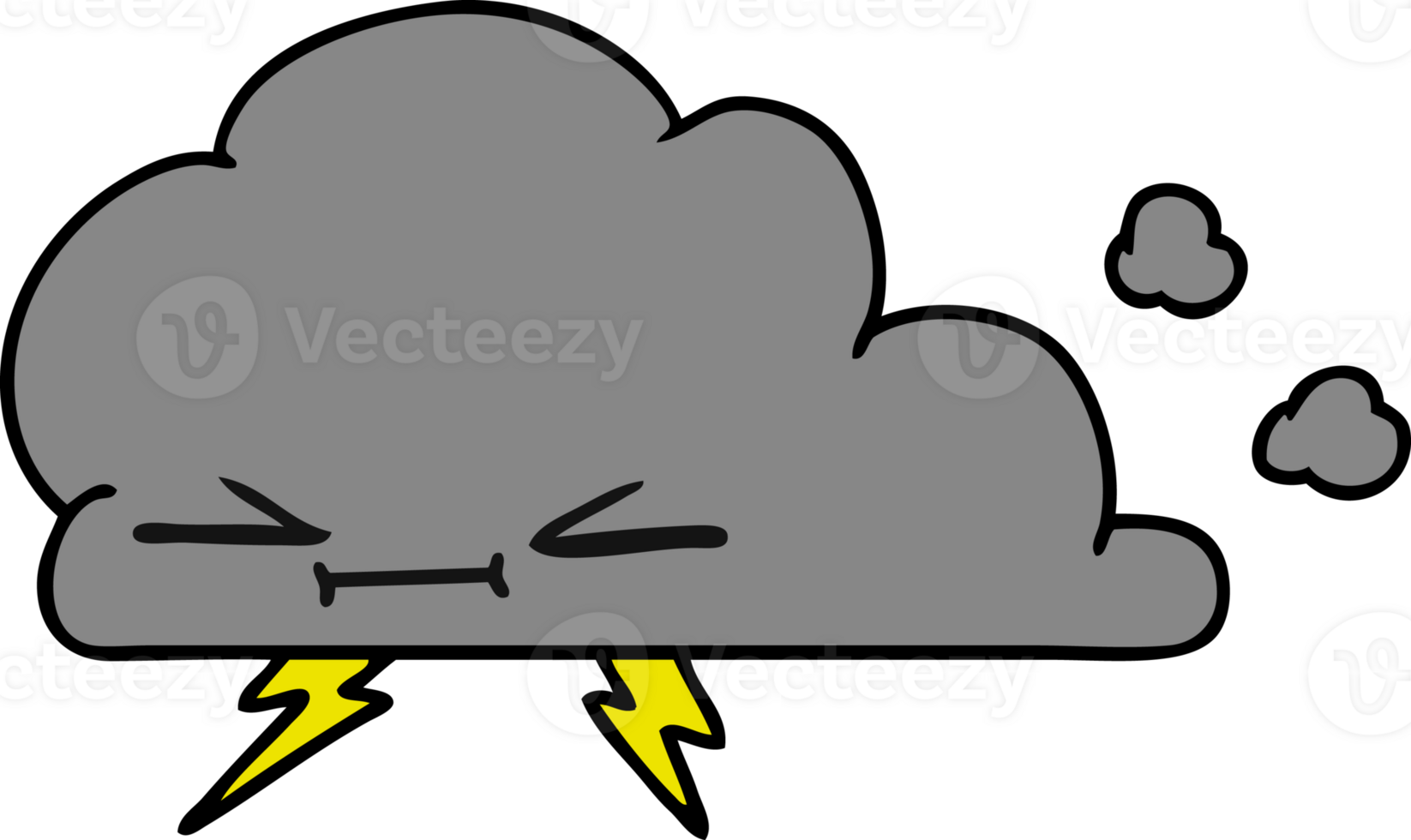 hand drawn cartoon of a grumpy lightening cloud png