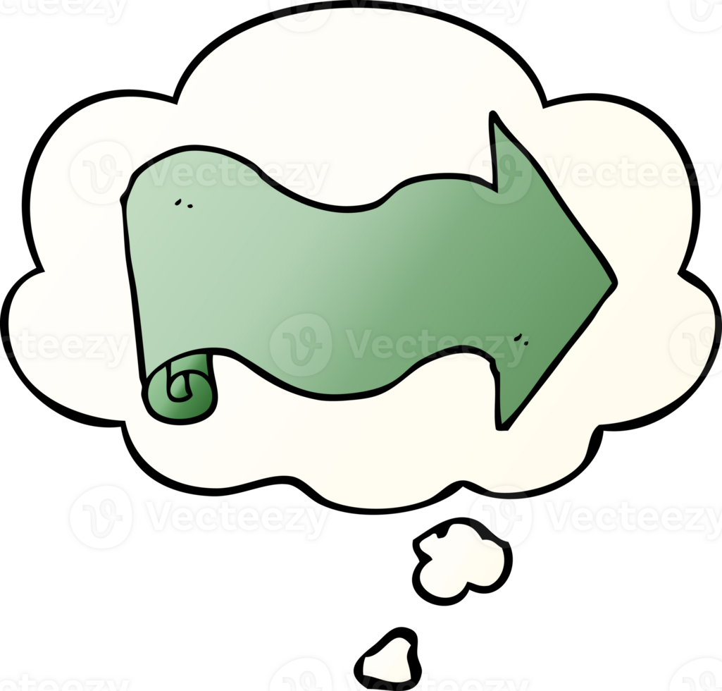 cartoon arrow with thought bubble in smooth gradient style png