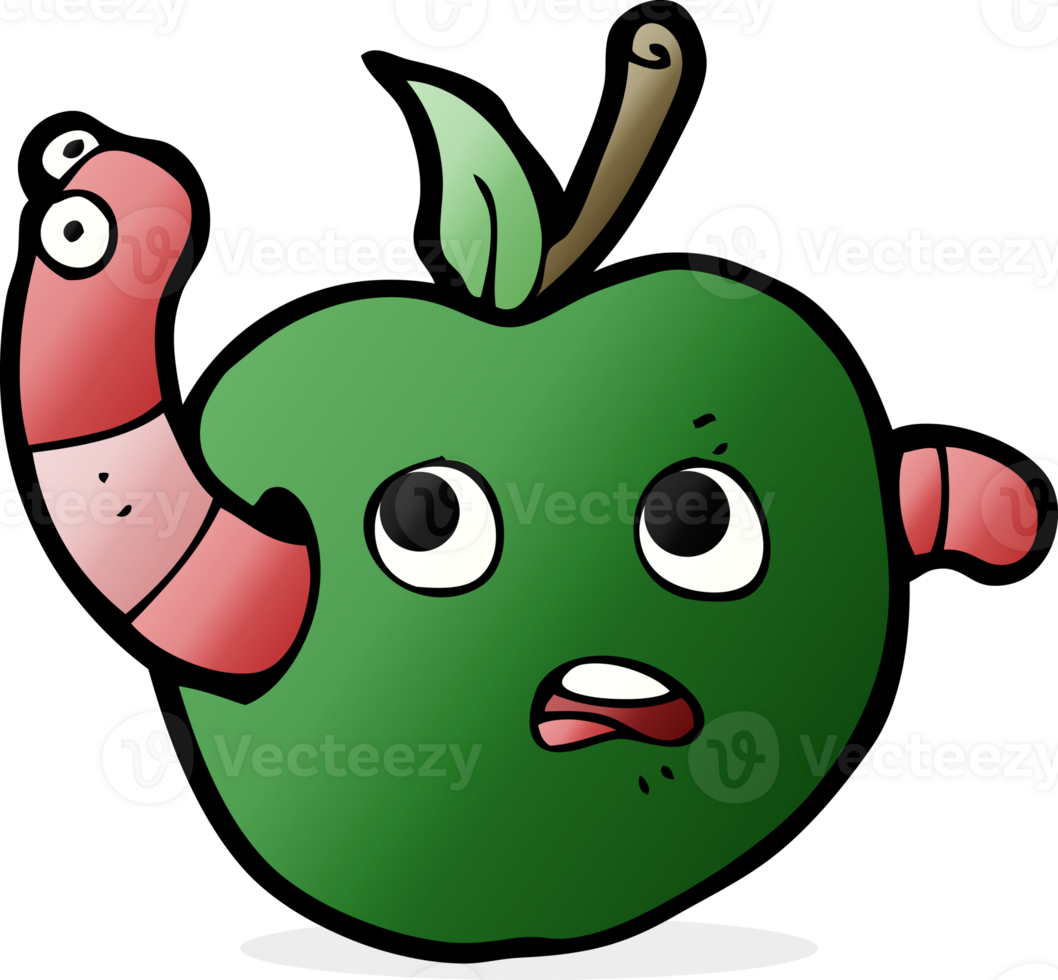 cartoon worm in apple png