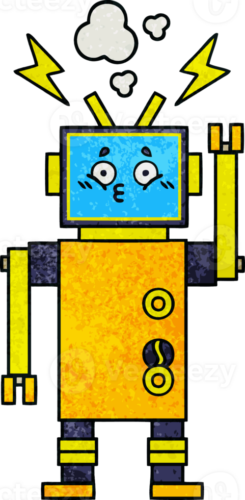 retro grunge texture cartoon of a malfunctioning robot png