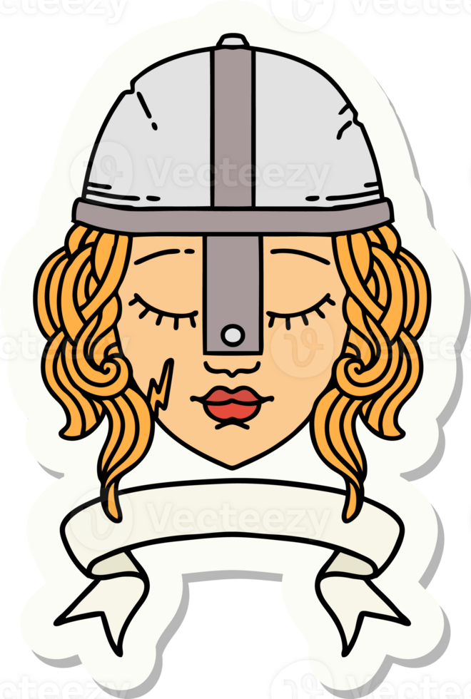 sticker of a human fighter character with scroll banner png