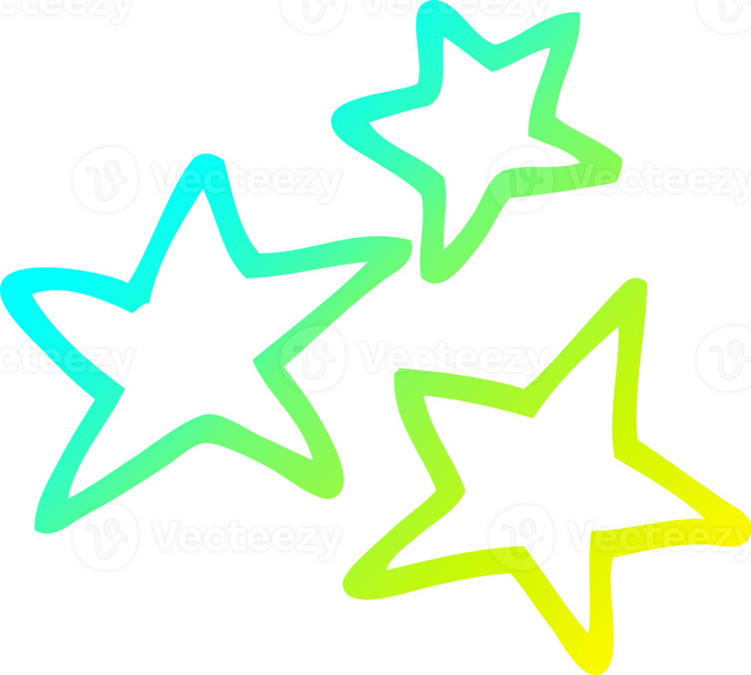 cold gradient line drawing of a cartoon yellow stars png