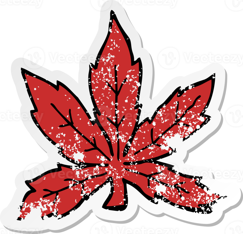 verontruste sticker van een cartoon marihuanablad png