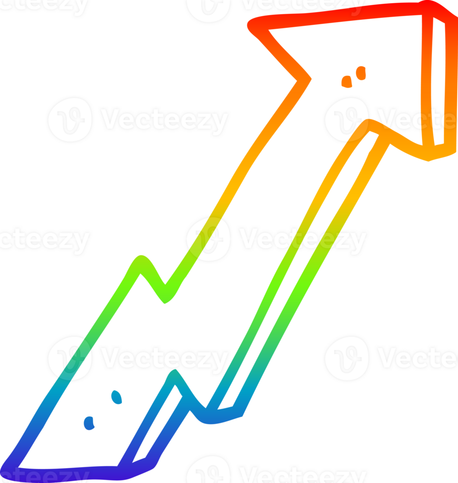 rainbow gradient line drawing of a cartoon positive growth arrow png