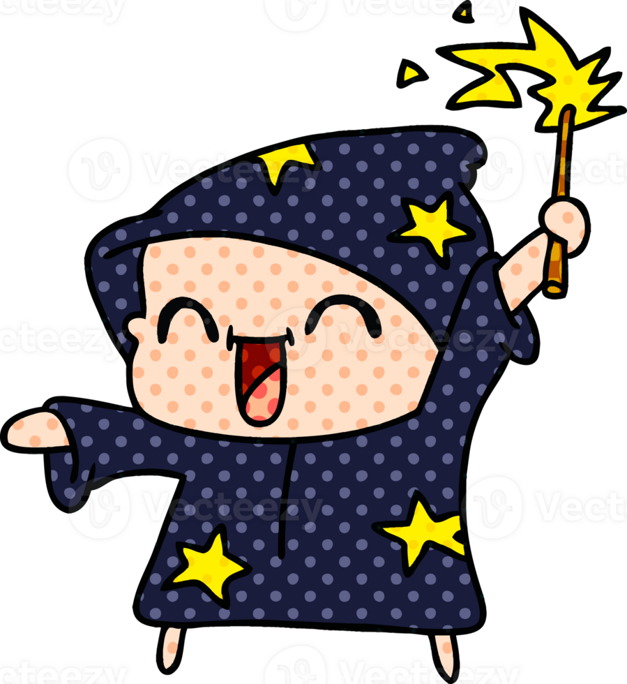 hand drawn cartoon of a happy little wizard png