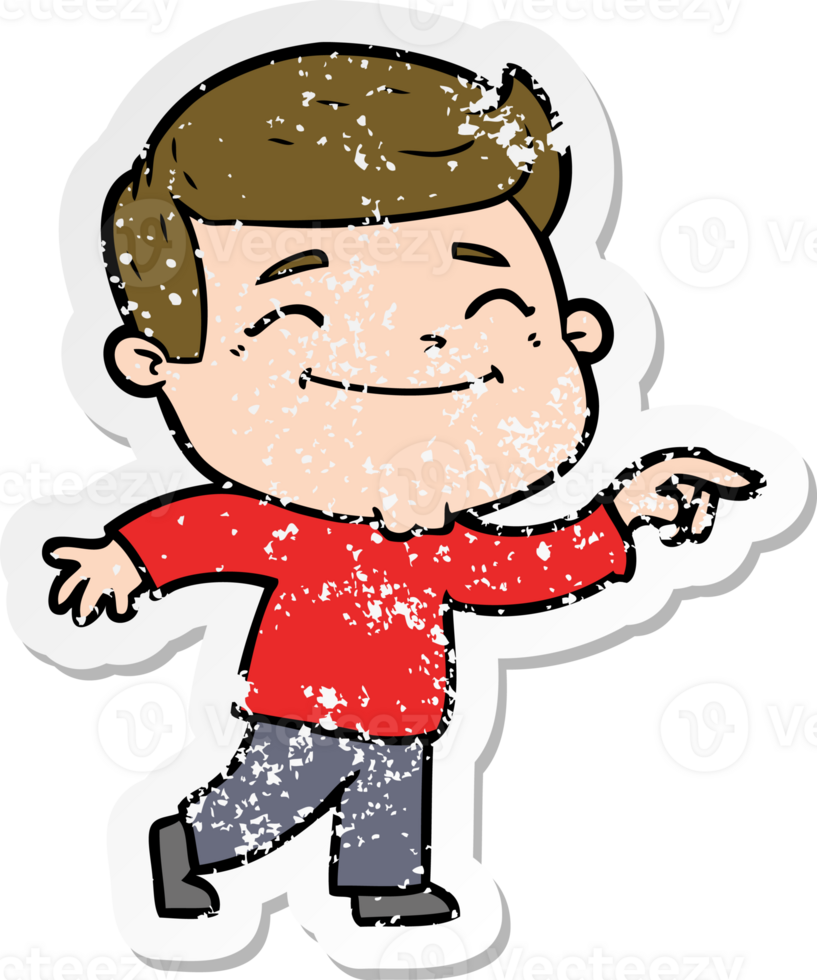 distressed sticker of a happy cartoon man png