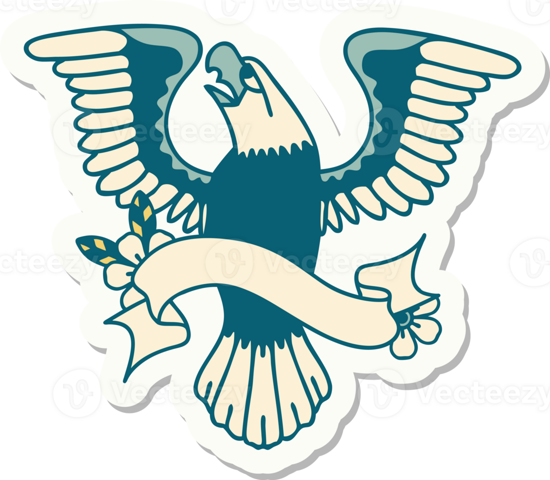 tattoo style sticker with banner of an american eagle png