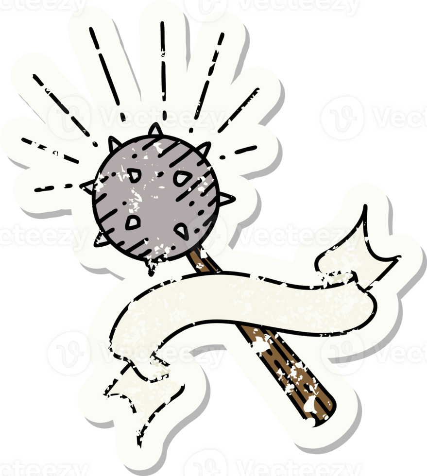 worn old sticker of a tattoo style medieval mace png