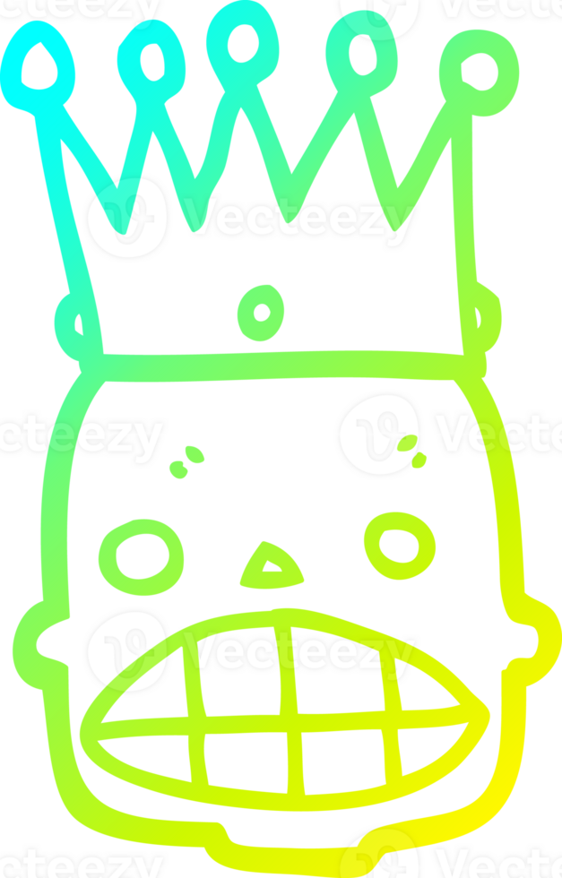 cold gradient line drawing of a cartoon spooky skull face with crown png