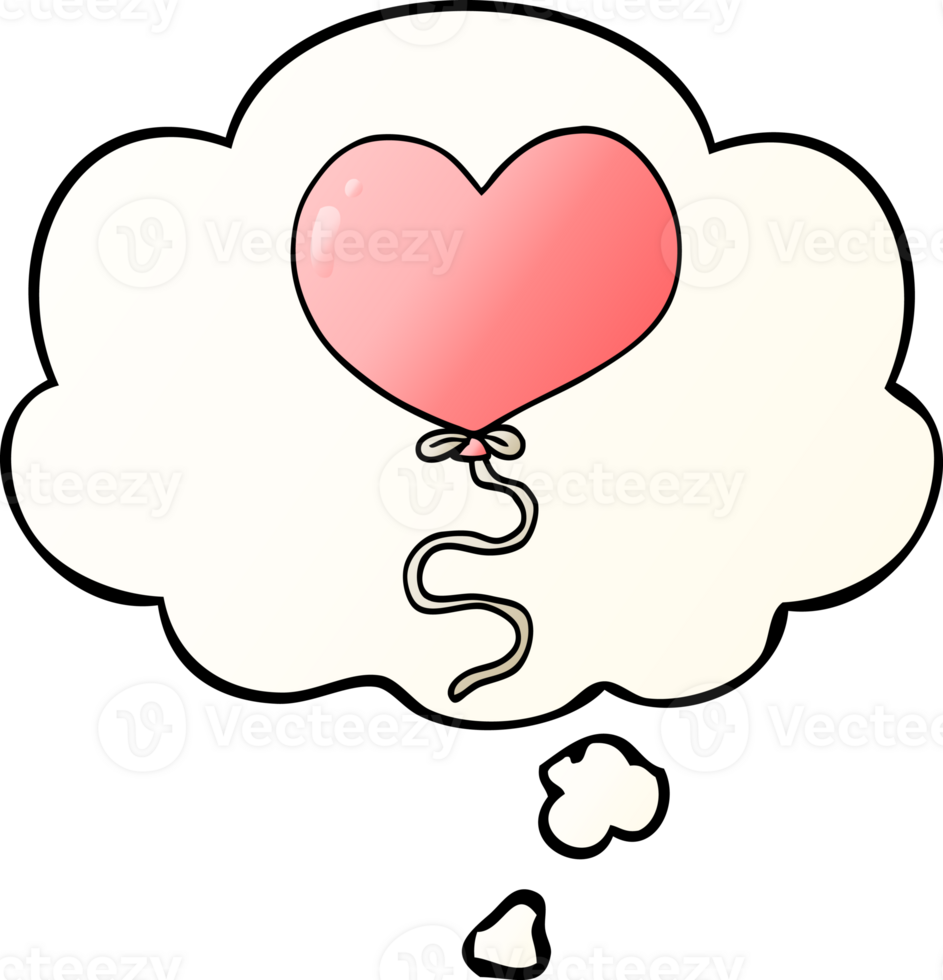 cartoon love heart balloon with thought bubble in smooth gradient style png