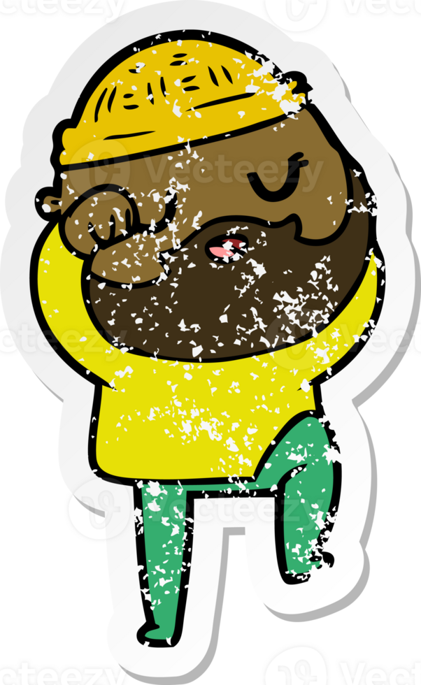 distressed sticker of a cartoon man with beard png