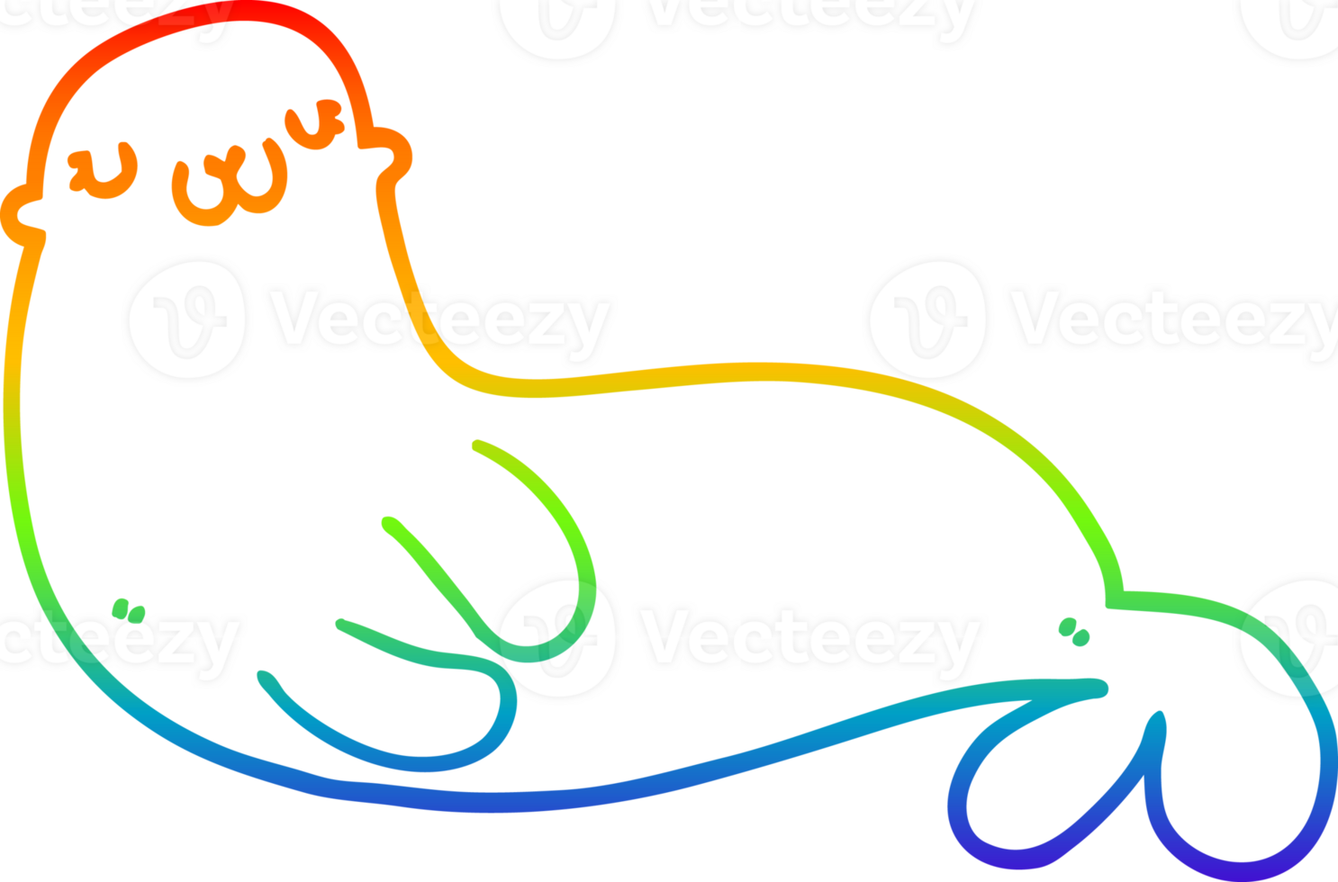rainbow gradient line drawing of a cute cartoon seal png