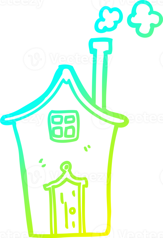 cold gradient line drawing of a cartoon house png