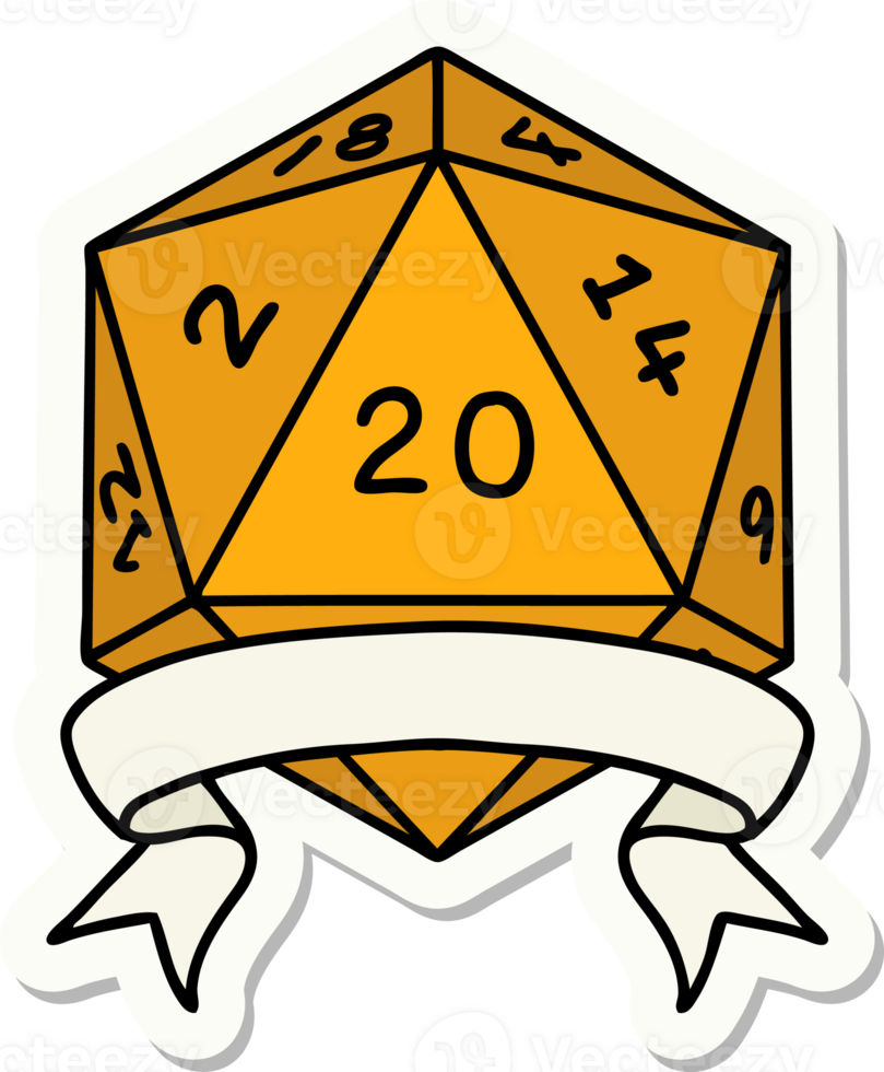 sticker of a natural 20 critical hit D20 dice roll png