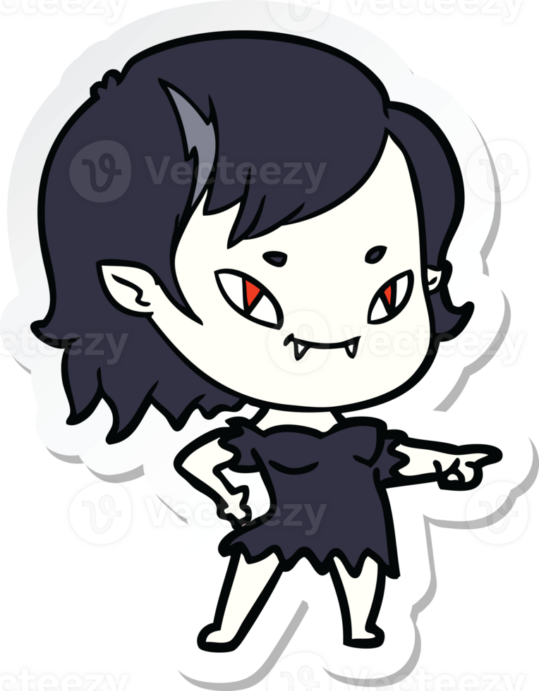 sticker of a cartoon friendly vampire girl pointing png