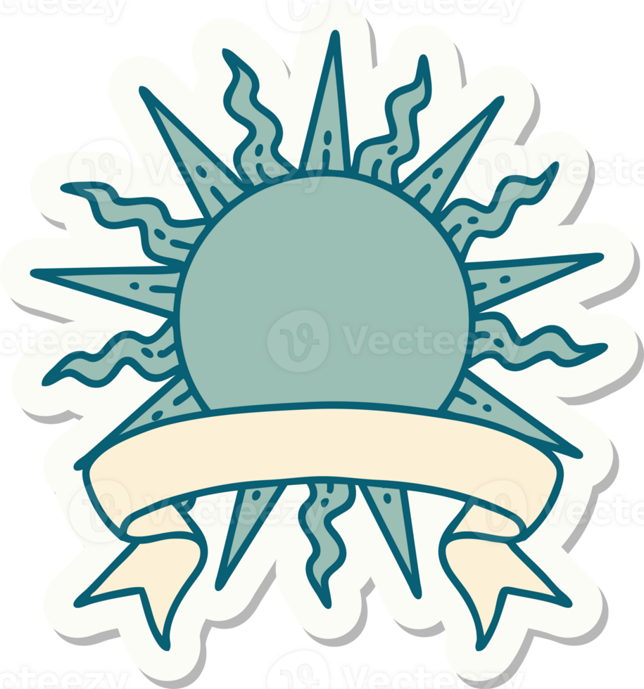 tattoo style sticker with banner of a sun png