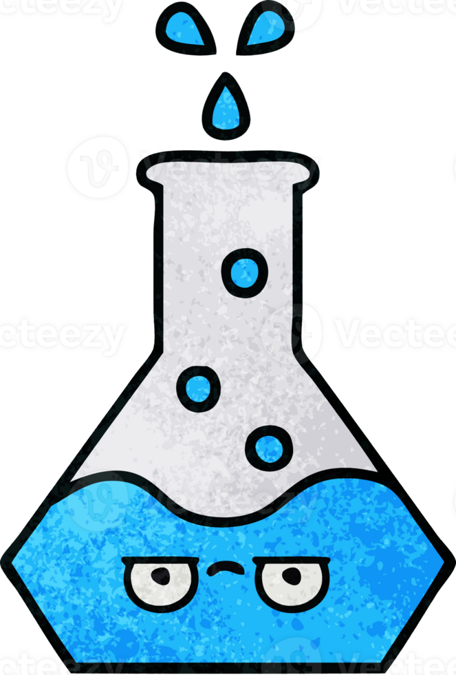 retro grunge texture cartoon of a science beaker png