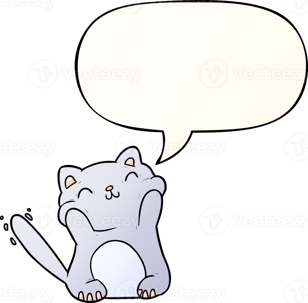 very happy cute cartoon cat  with speech bubble in smooth gradient style png