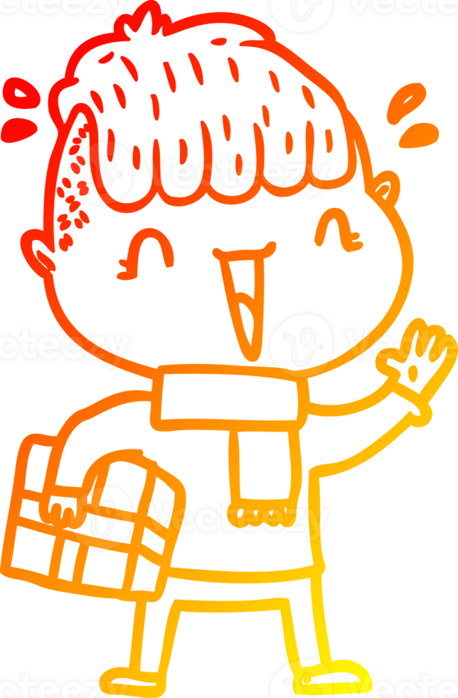 warm gradient line drawing of a cartoon happy boy surprised png