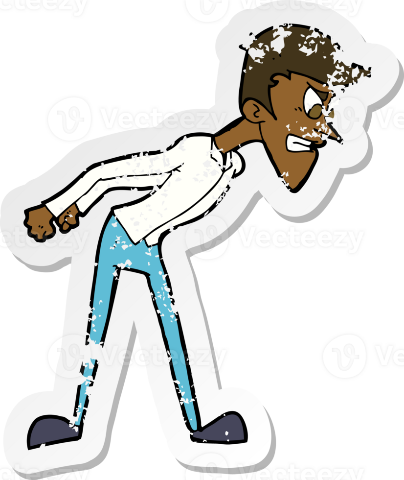 retro distressed sticker of a cartoon angry man png
