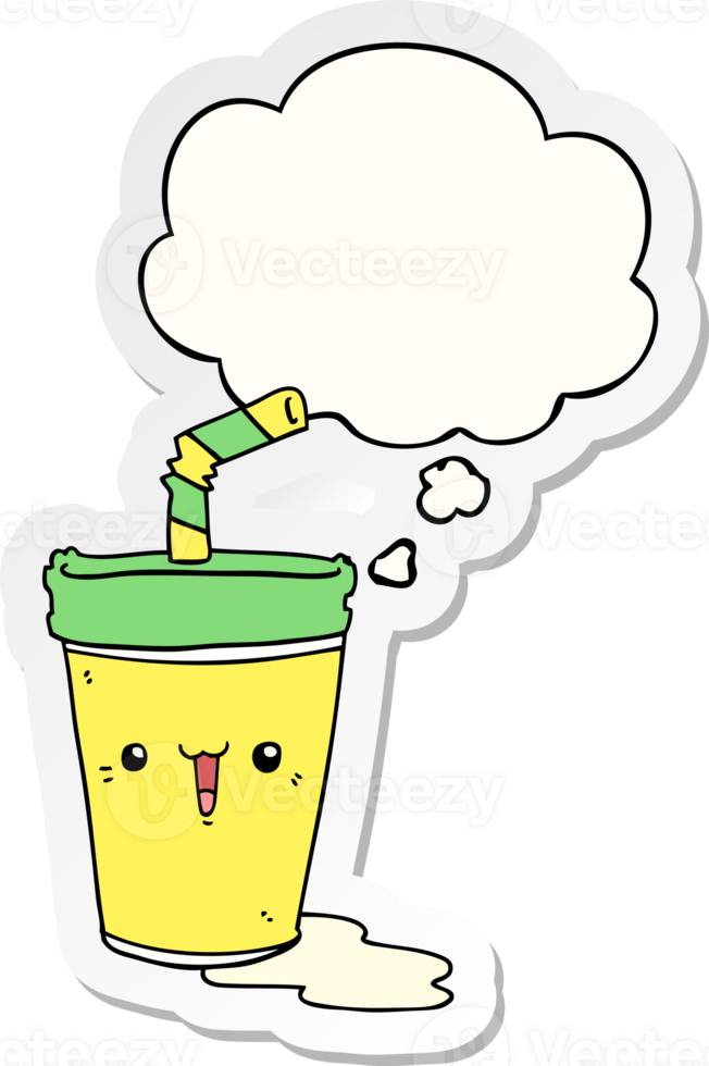 cute cartoon soda with thought bubble as a printed sticker png