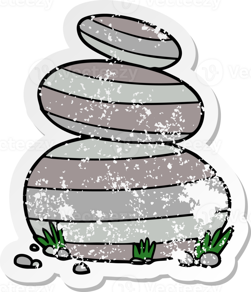 distressed sticker of a cartoon large stacked stones png