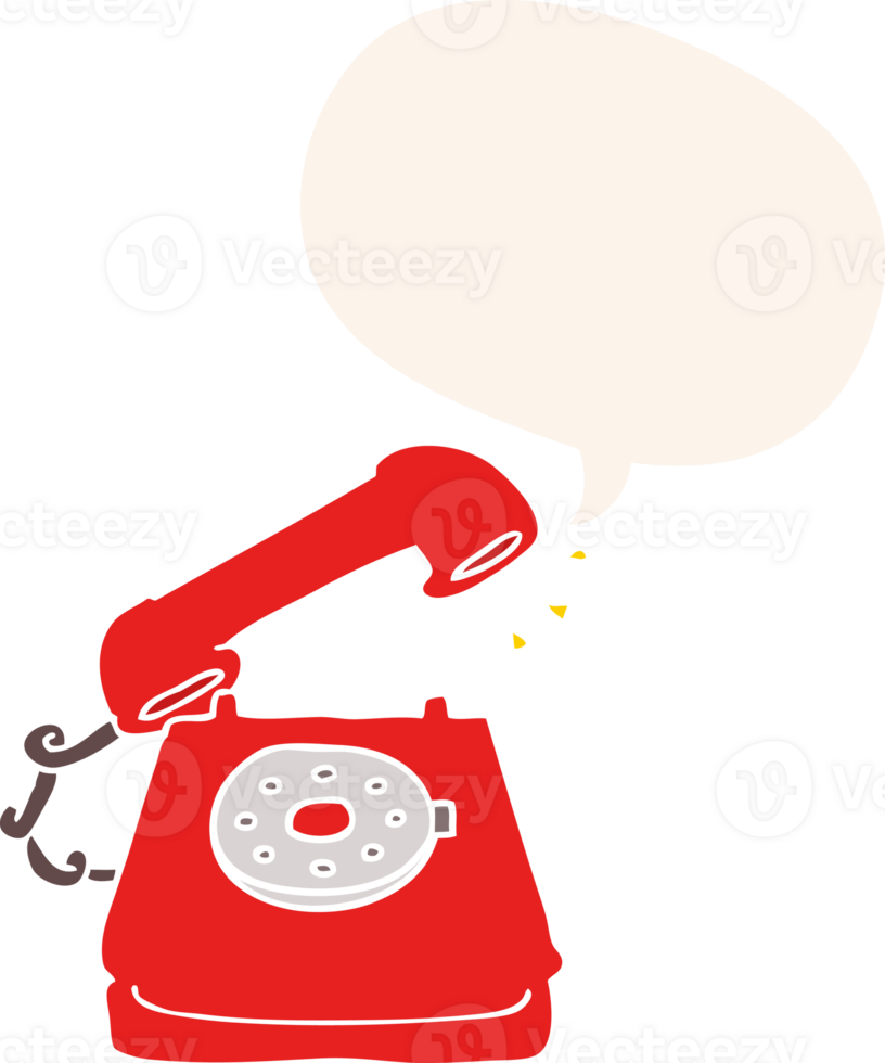 cartoon old telephone with speech bubble in retro style png