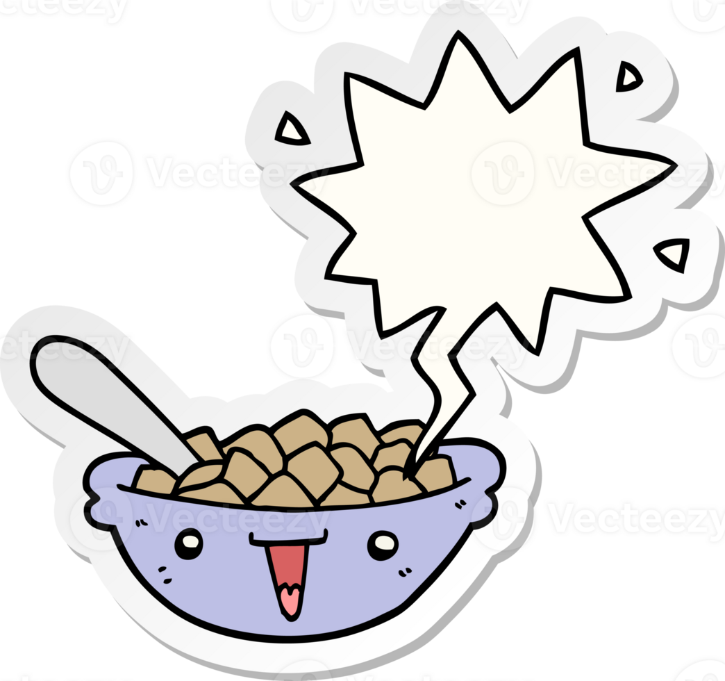 cute cartoon bowl of cereal with speech bubble sticker png