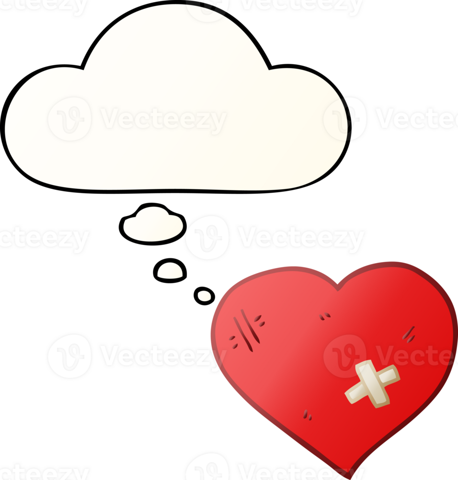 cartoon love heart with sticking plaster with thought bubble in smooth gradient style png