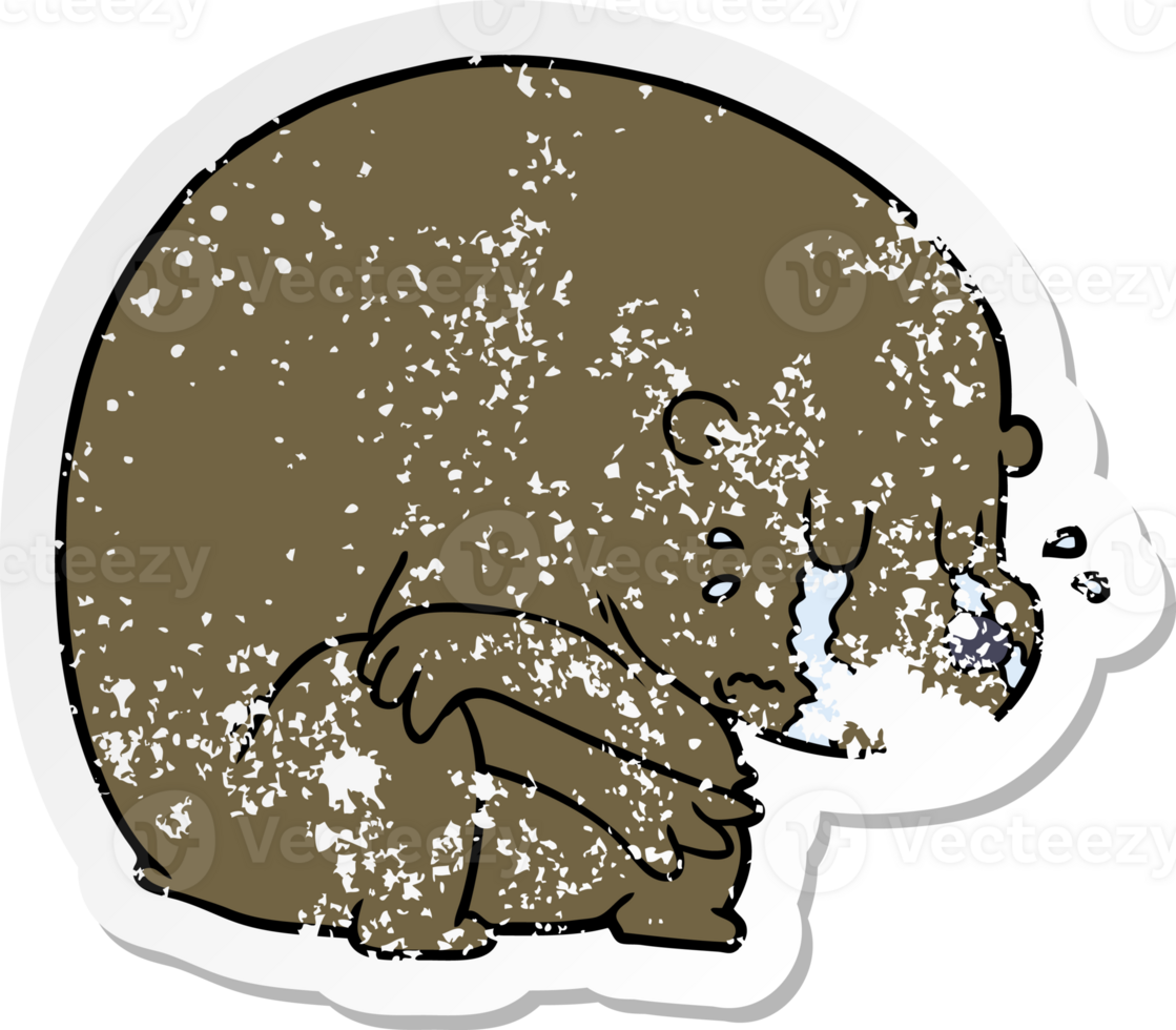 distressed sticker of a crying cartoon bear png