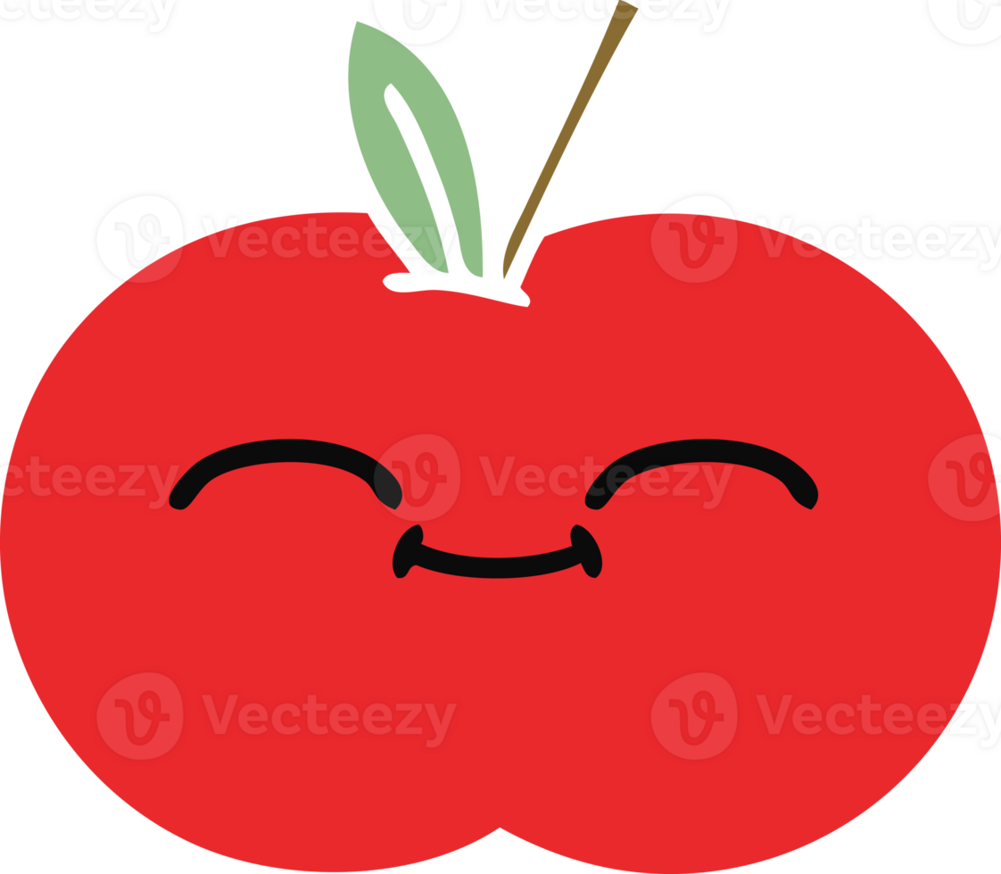 flat color retro cartoon of a red apple png
