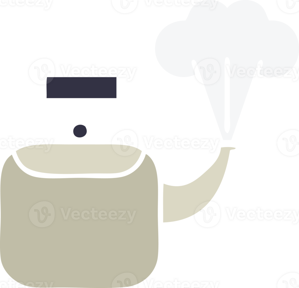 flat color retro cartoon of a steaming kettle png