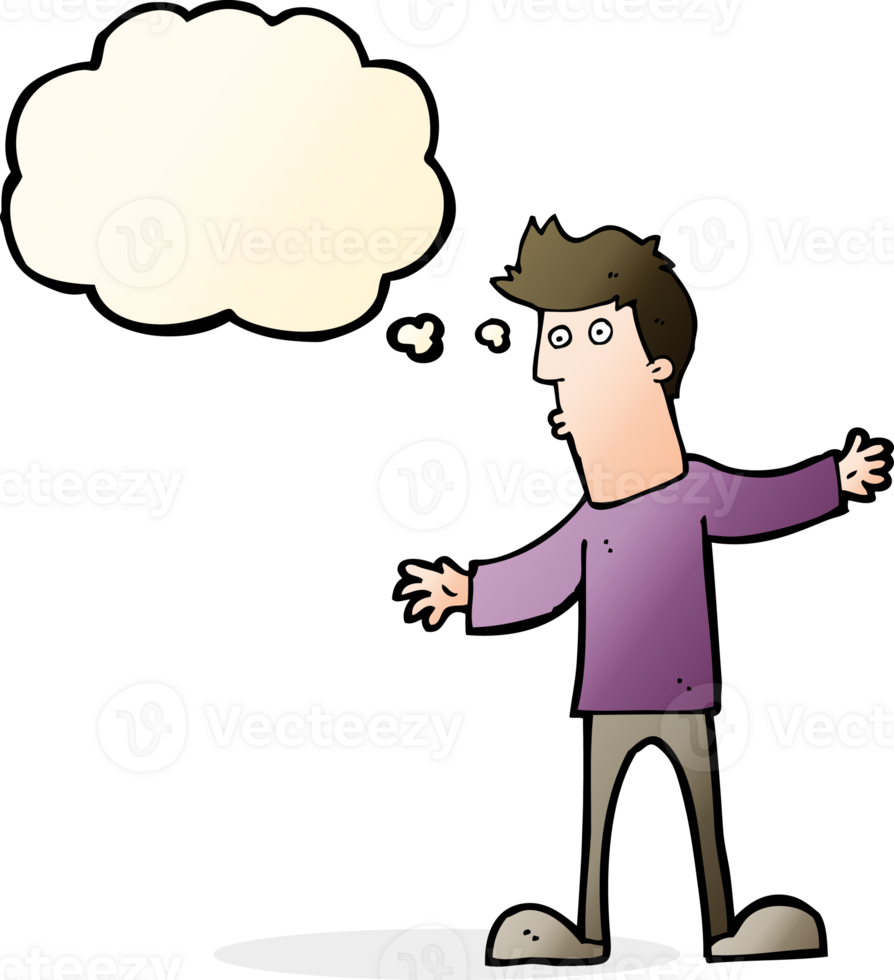 cartoon curious man with thought bubble png