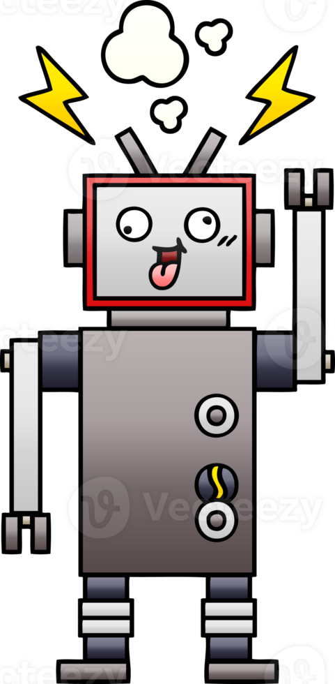 gradient shaded cartoon of a crazy broken robot png
