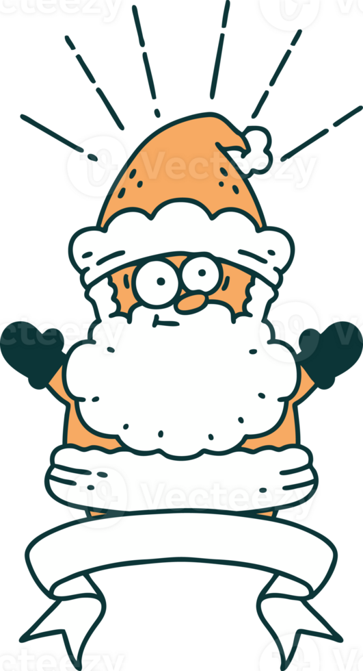 scroll banner with tattoo style santa claus christmas character png