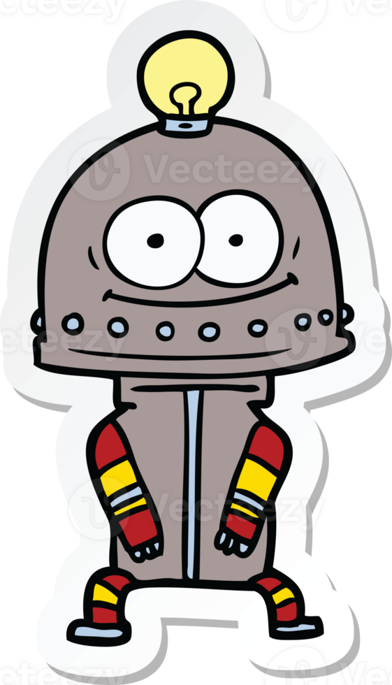 sticker of a happy carton robot with light bulb png