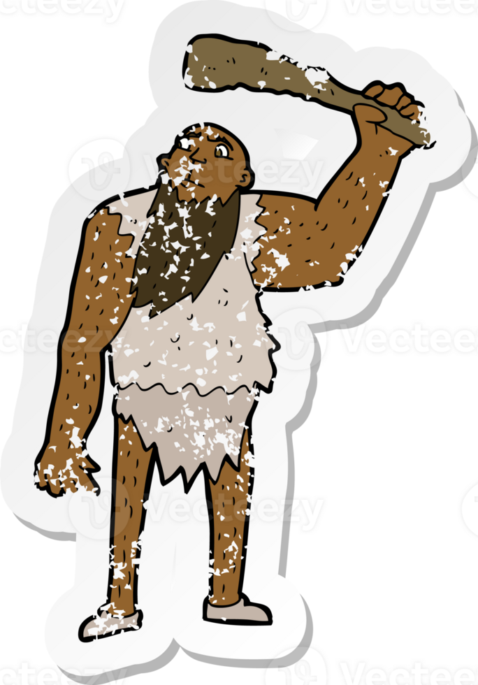 retro distressed sticker of a cartoon neanderthal png