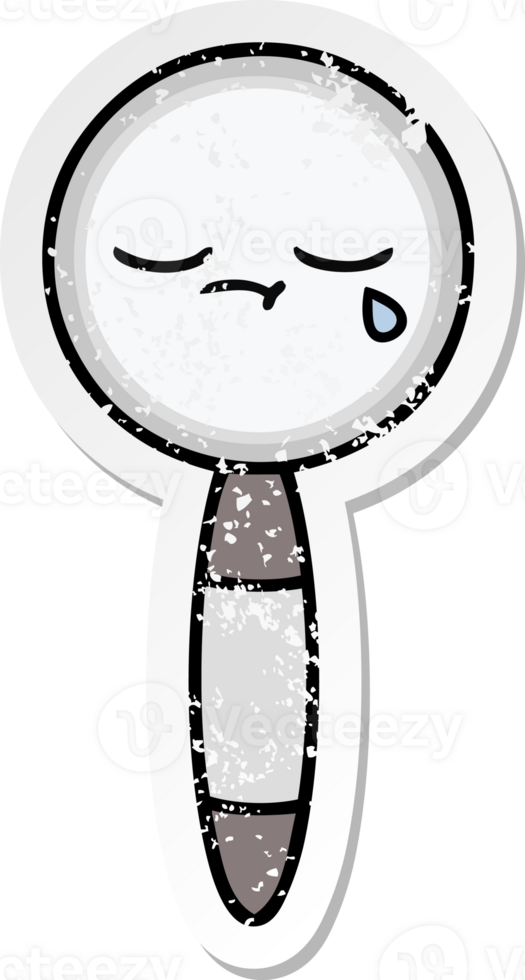 distressed sticker of a cute cartoon magnifying glass png