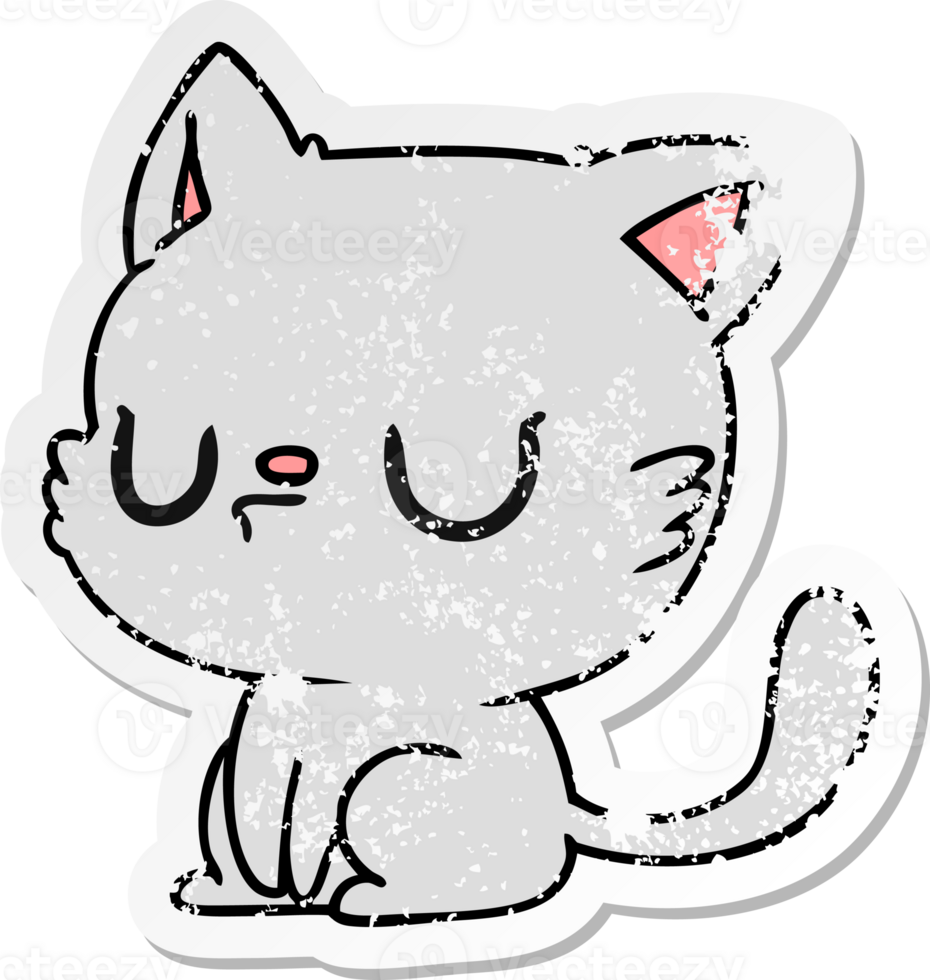 hand drawn distressed sticker cartoon of cute kawaii cat png